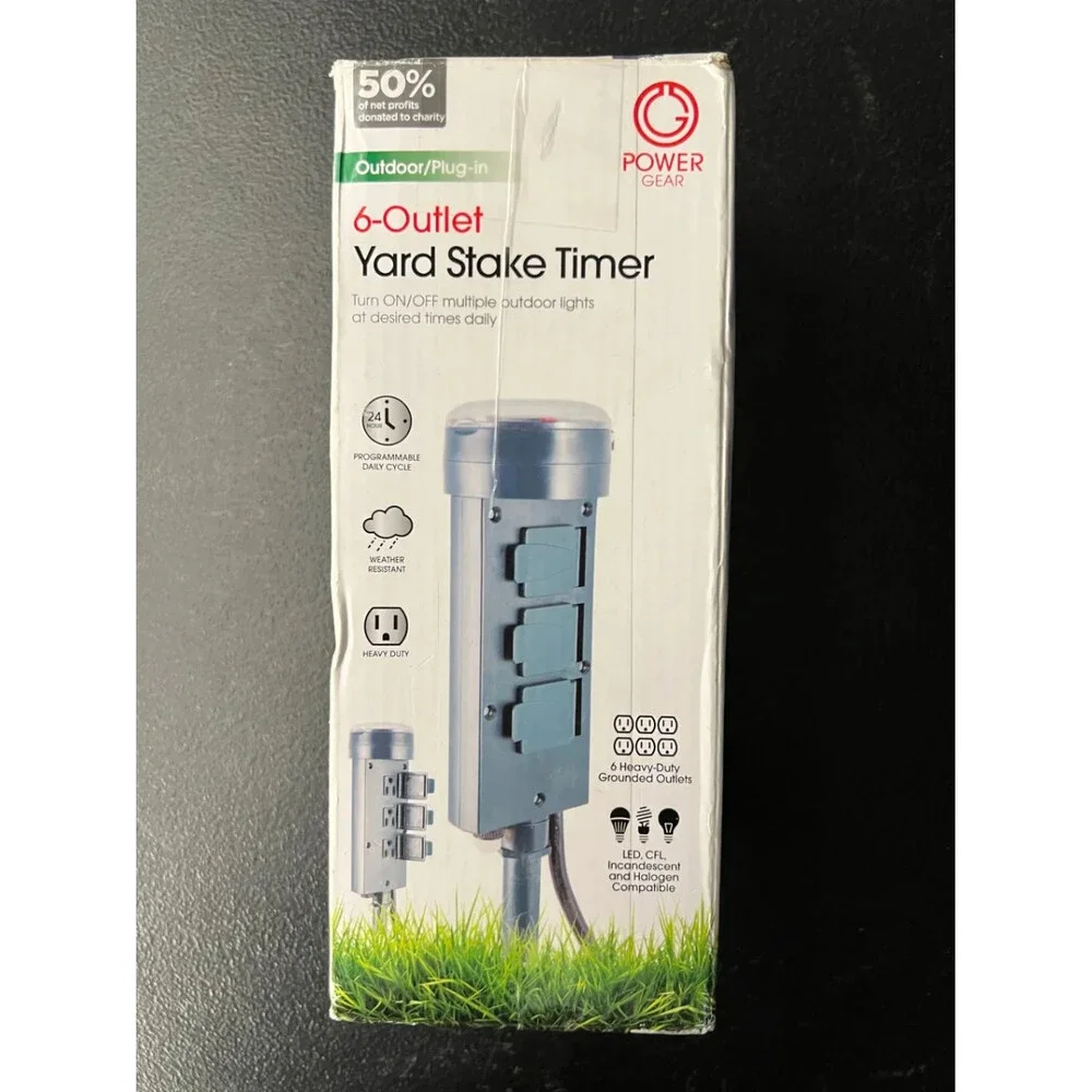 Power Gear 6 Outlet Yard Stake Timer Outdoor Plug In Heavy Duty 24 Hour Digital